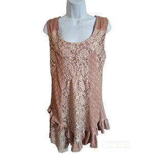 Tlew De Lis Medium Blush Pink Lace Sleeveless Asymmetrical Coquette Fairy Dress